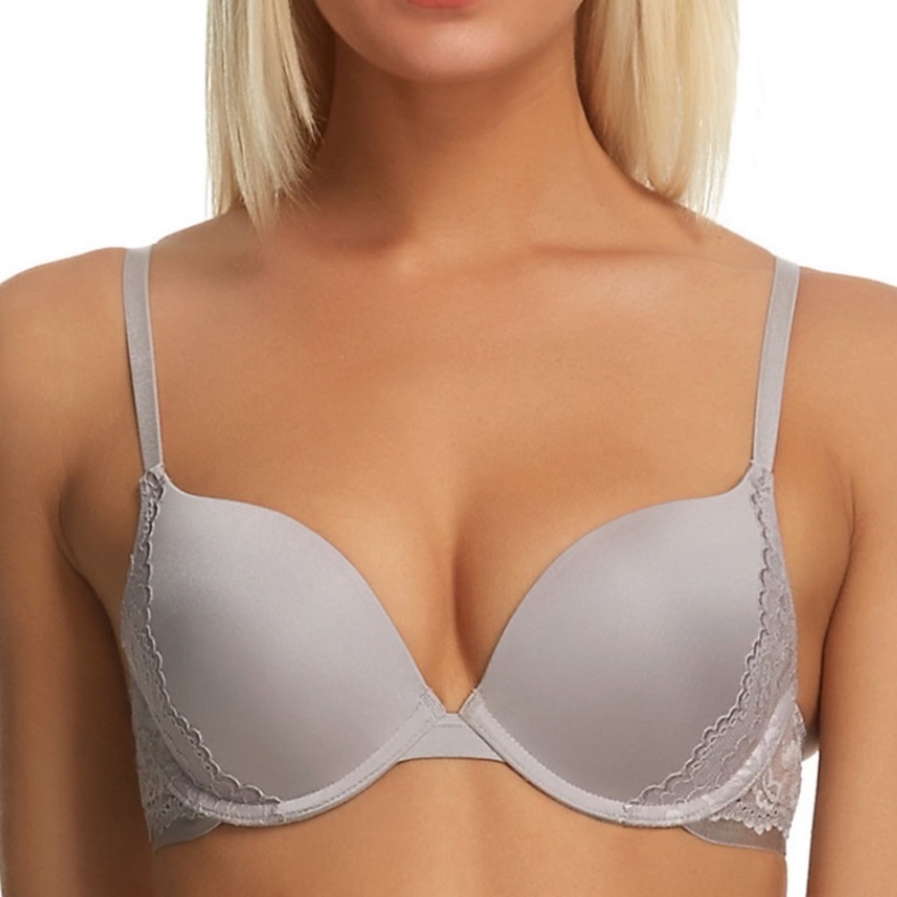 NWT 36 DD Apt. 9 Gray Lace Trim Push Up Bra